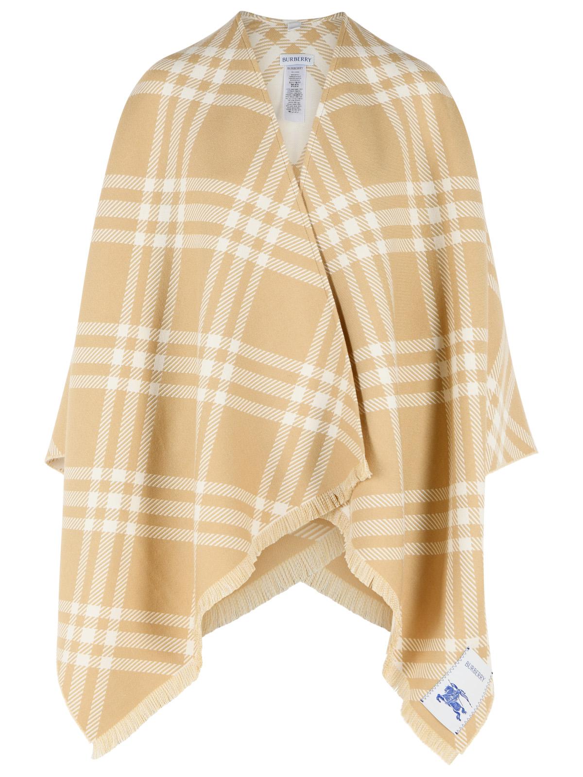 Burberry 'Check Tribar' Beige Wool And Silk Cape Women