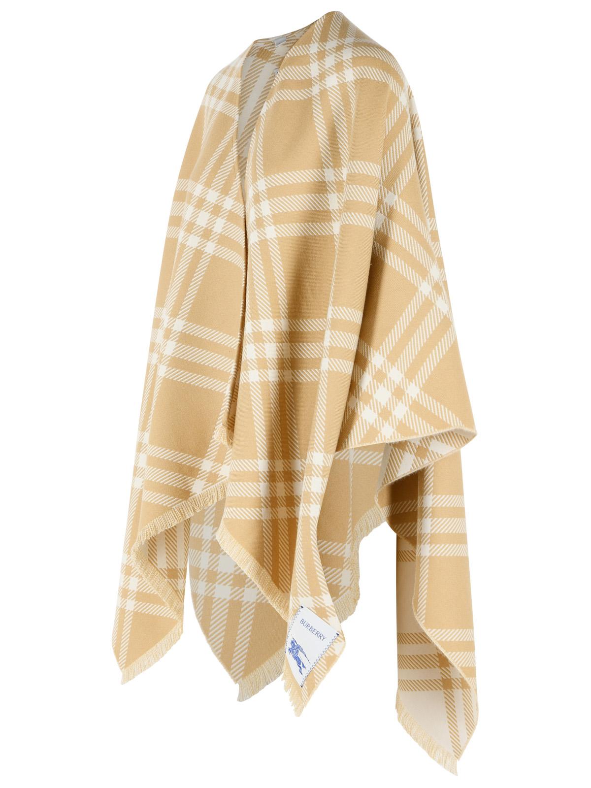 Burberry 'Check Tribar' Beige Wool And Silk Cape Women