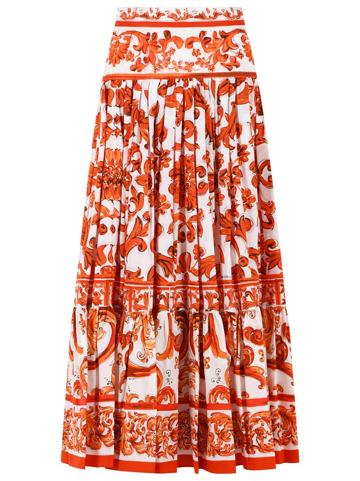 Dolce & Gabbana Long Skirt In Majolica Print Cotton Poplin Women