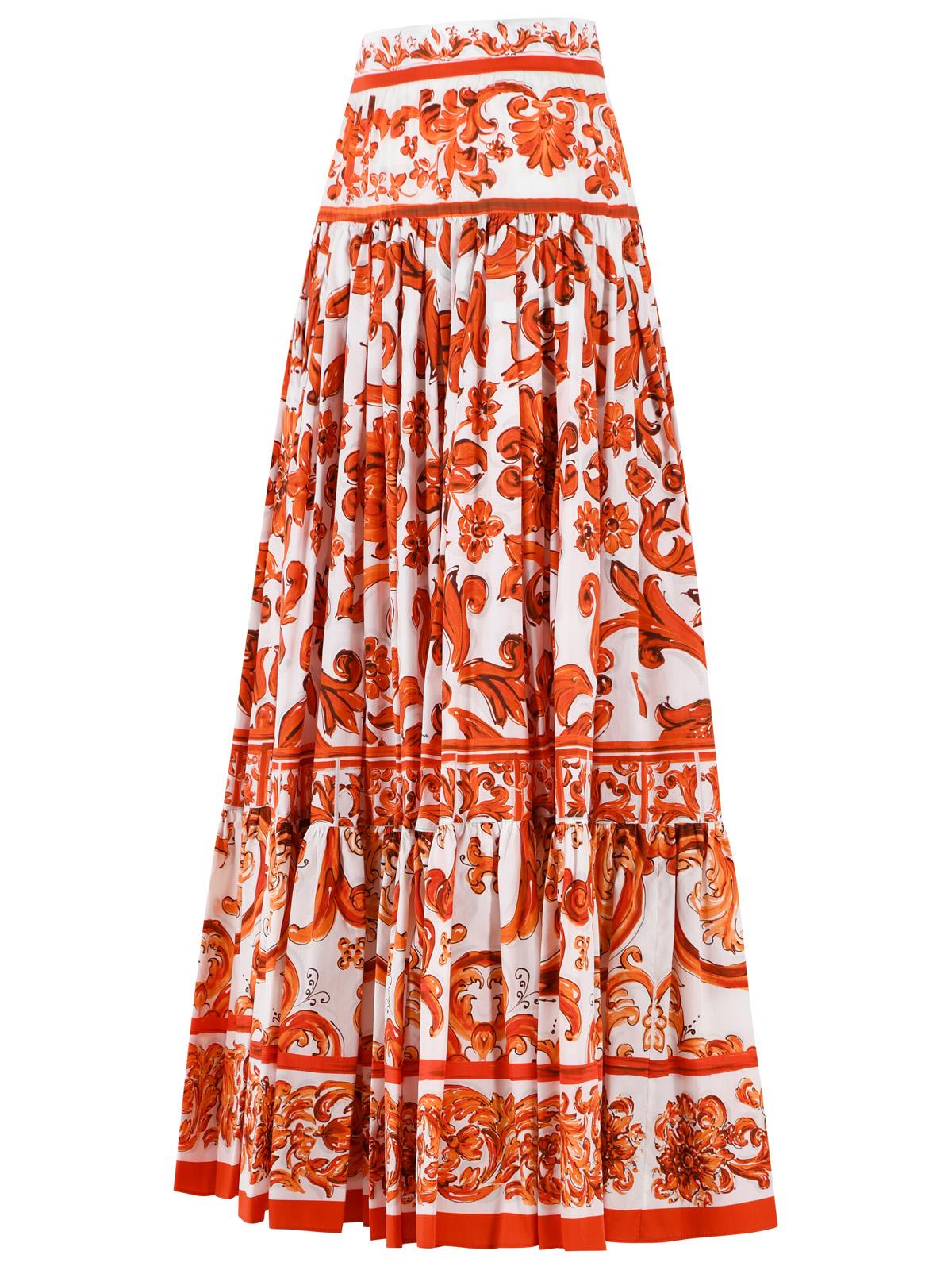 Dolce & Gabbana Long Skirt In Majolica Print Cotton Poplin Women
