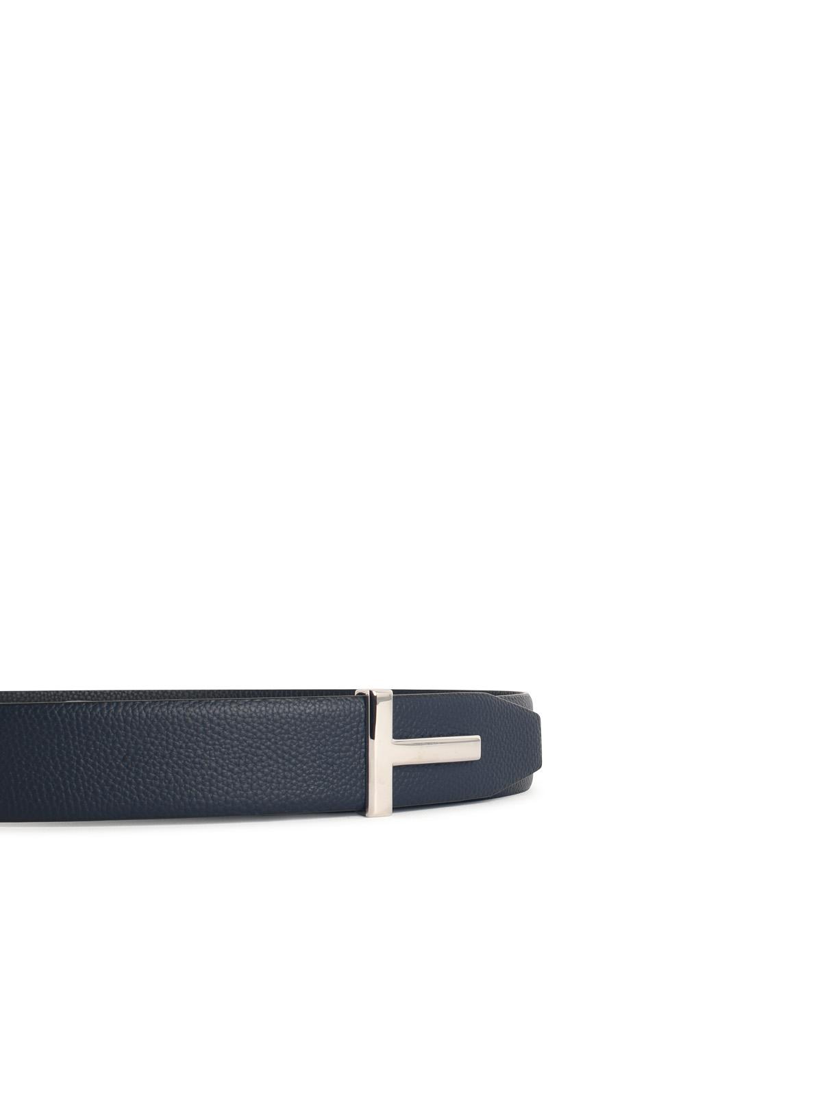 Tom Ford 'T Icon' Navy Leather Belt Men