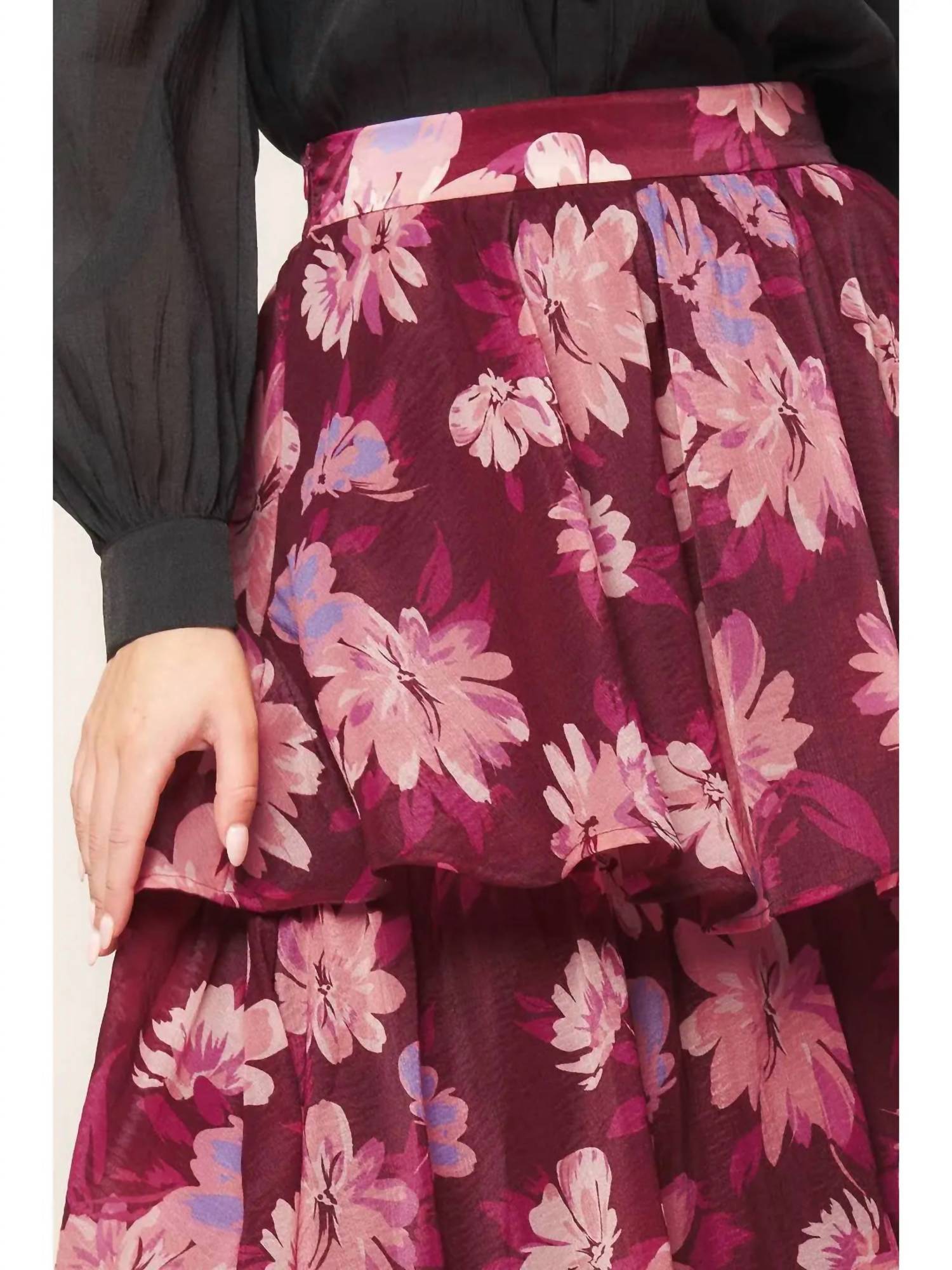 Blossom & Bordeaux Tiered Skirt