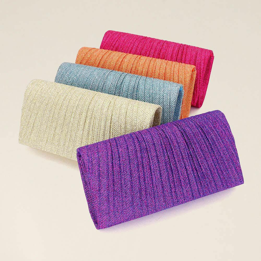 Pleated Shimmery Evening Clutch Crossbody Bag