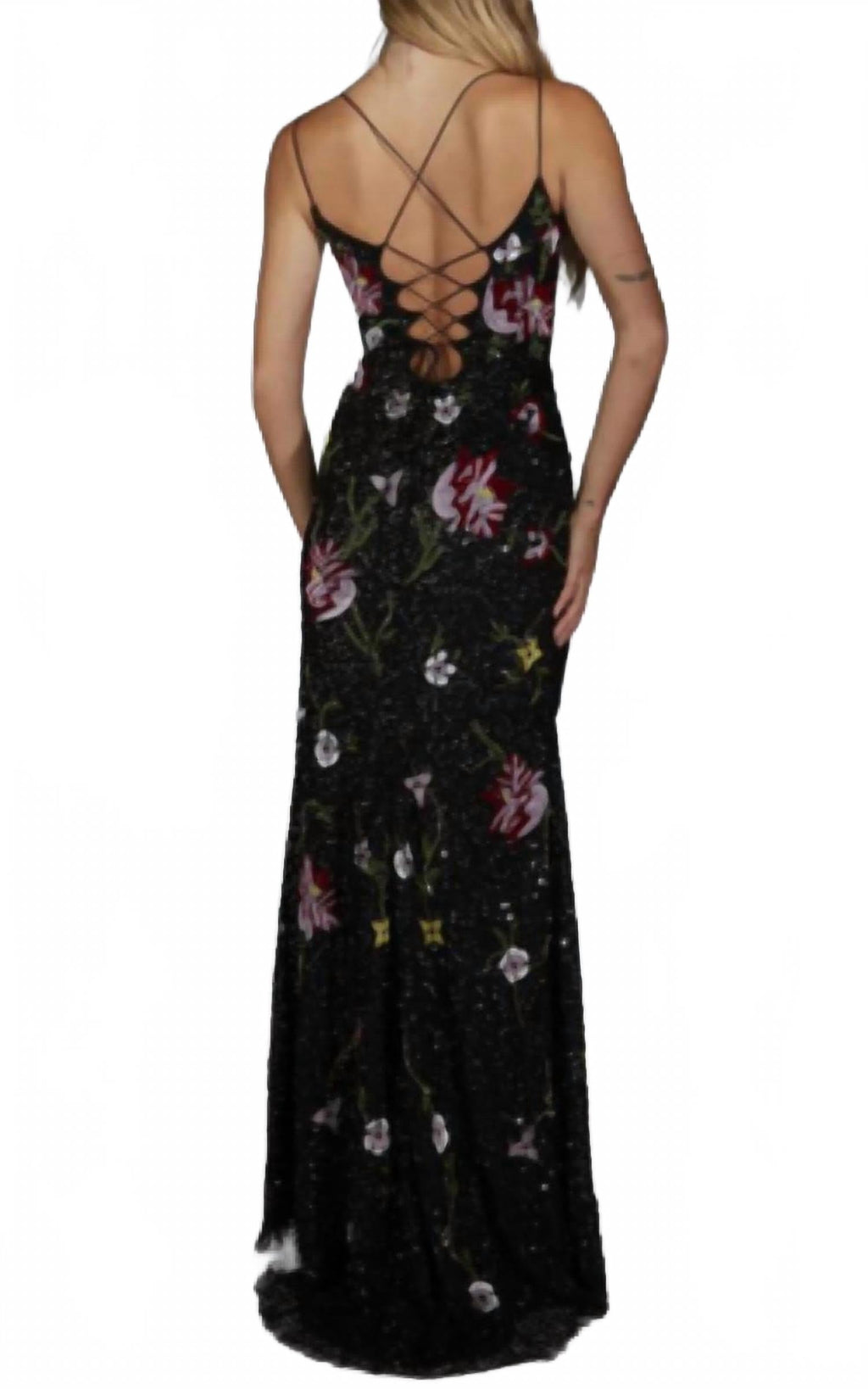 Hand-Beaded Floral Dress In Black/multi