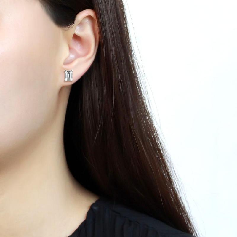 Rhodium Brass Earrings with Cubic in Clear