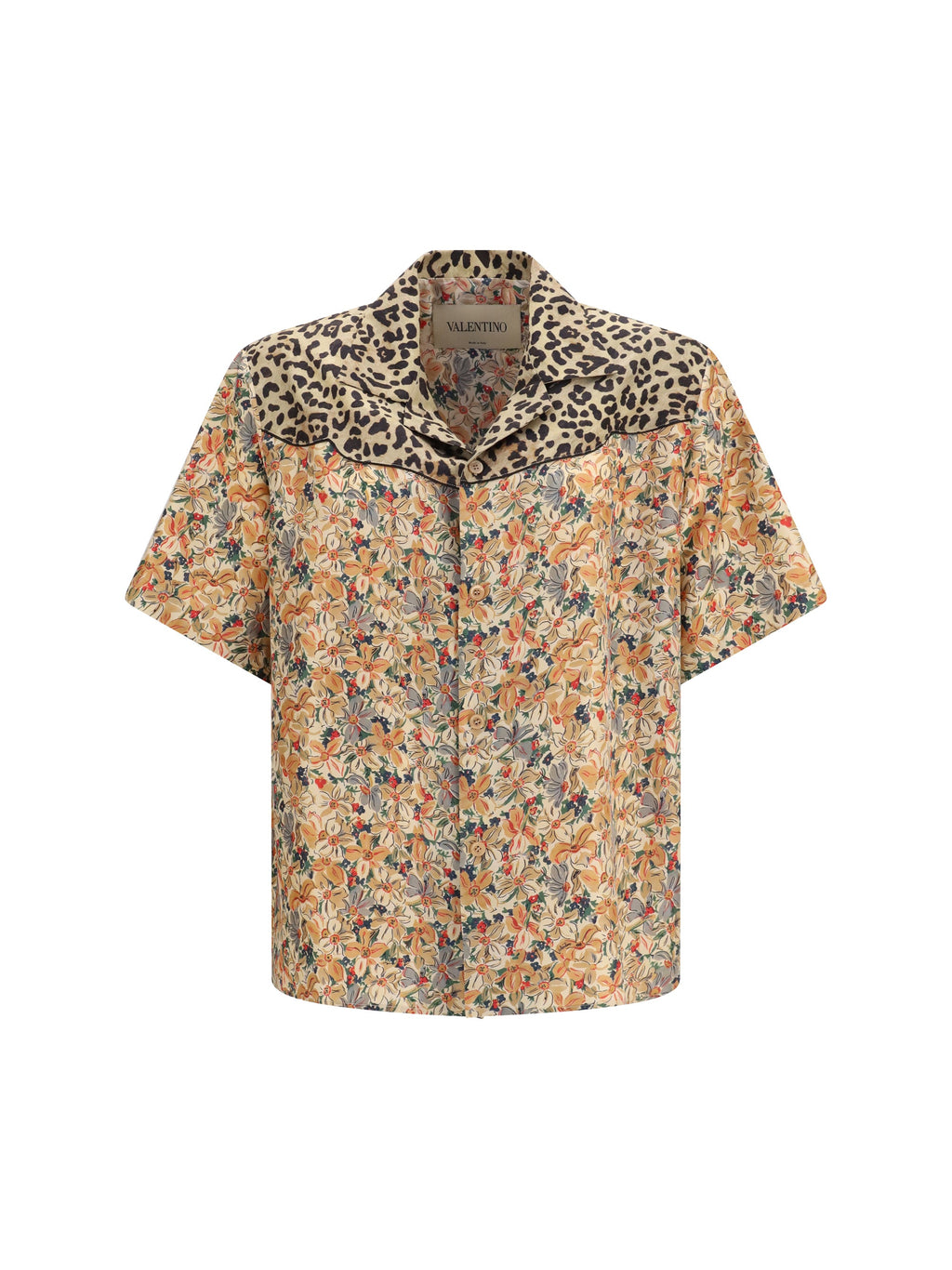 Valentino Men Short-Sleeve Floral And Leopard Print Shirt