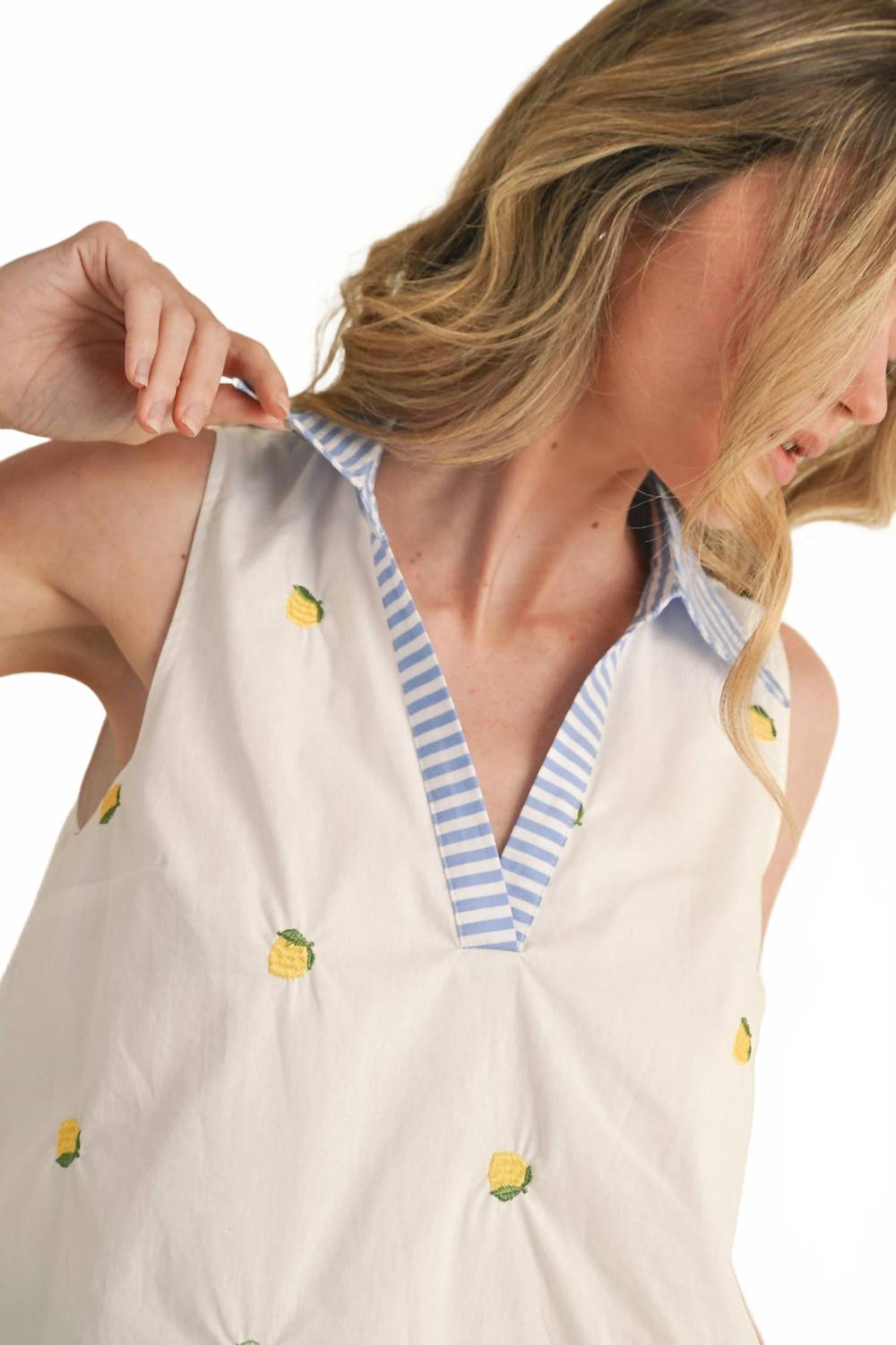 Fruit Pattern Collar Sleeveless Top In Lemon