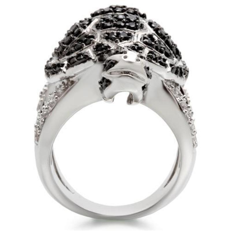 Rhodium + Ruthenium Brass Ring with AAA Grade CZ in Jet