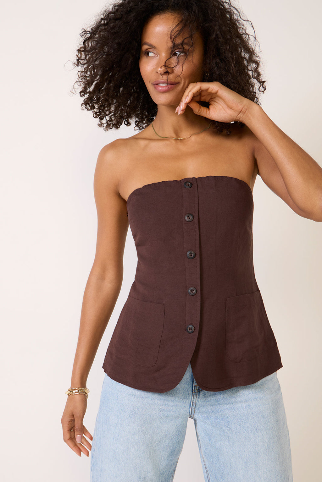 Women's Kai Strapless Button Front Top