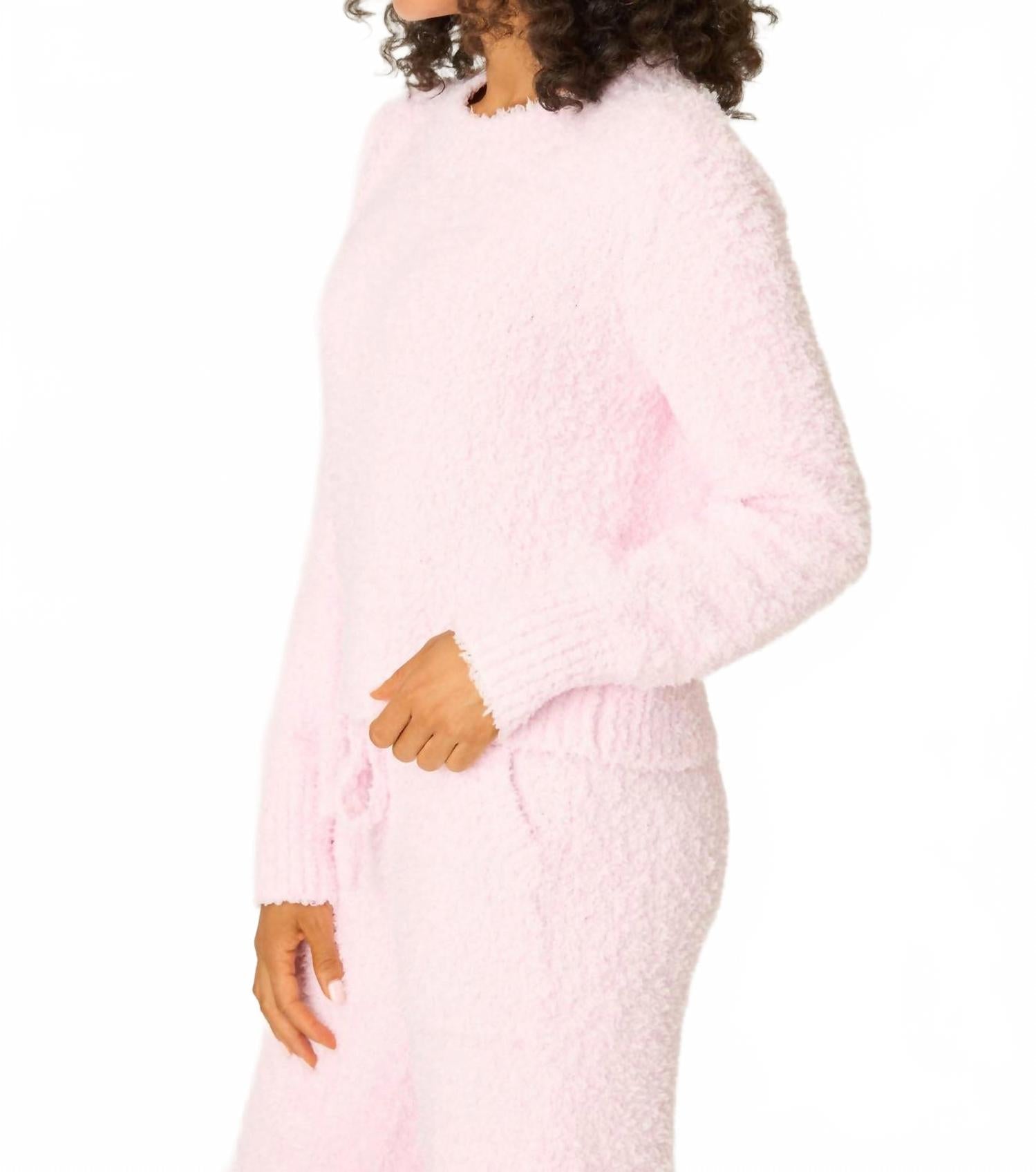 Long Sleeve Bundle Up Boucle Top In Pink
