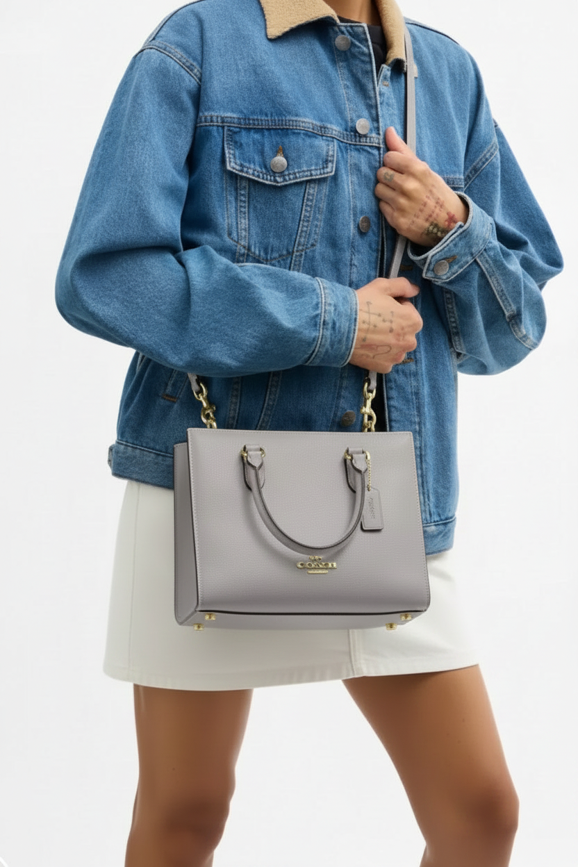 NWT Coach Maggie Small Tote Convertible Leather Bag In Dove Grey