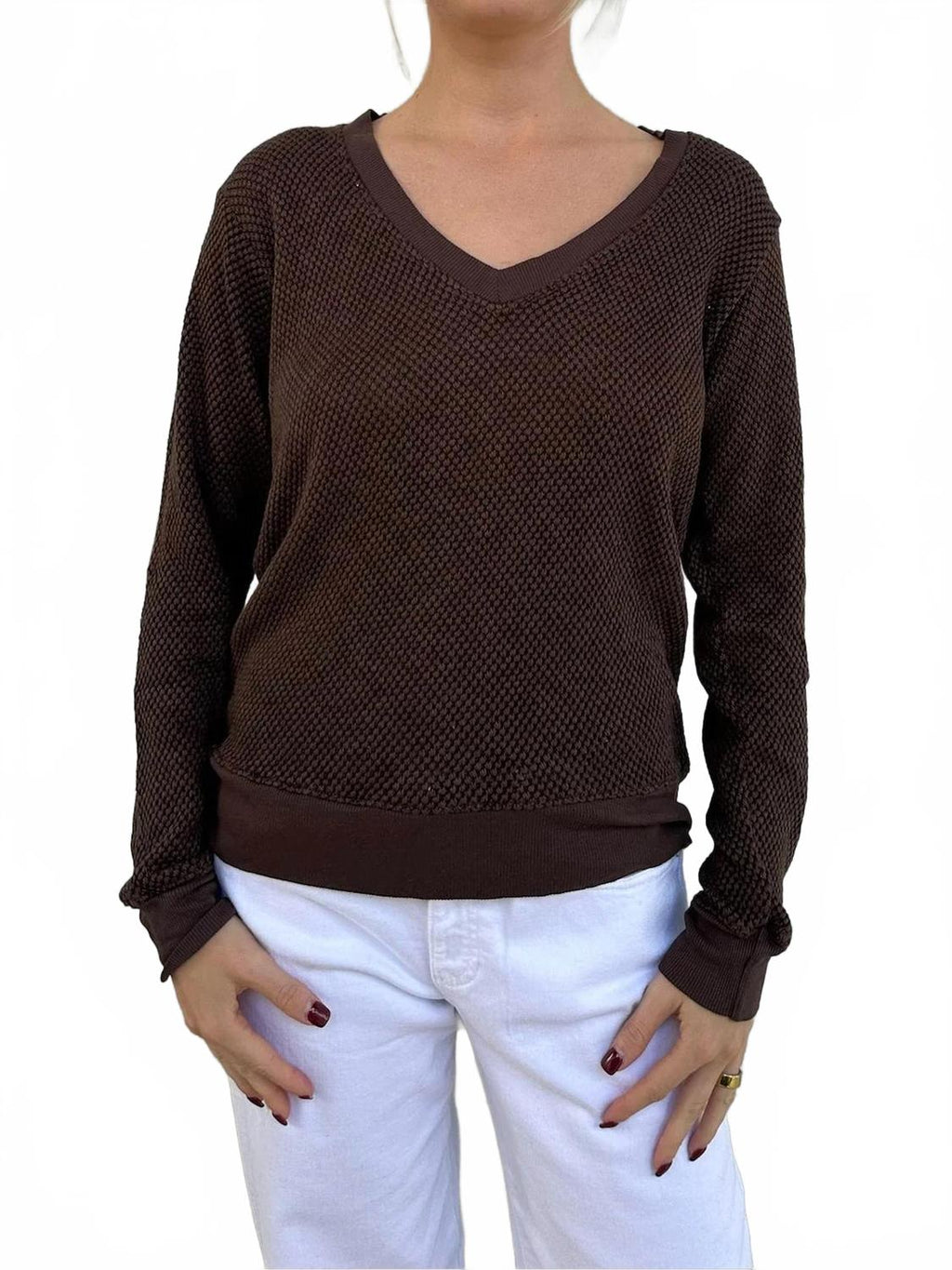 Gabrielle V-Neck Pullover Top In Mahogany