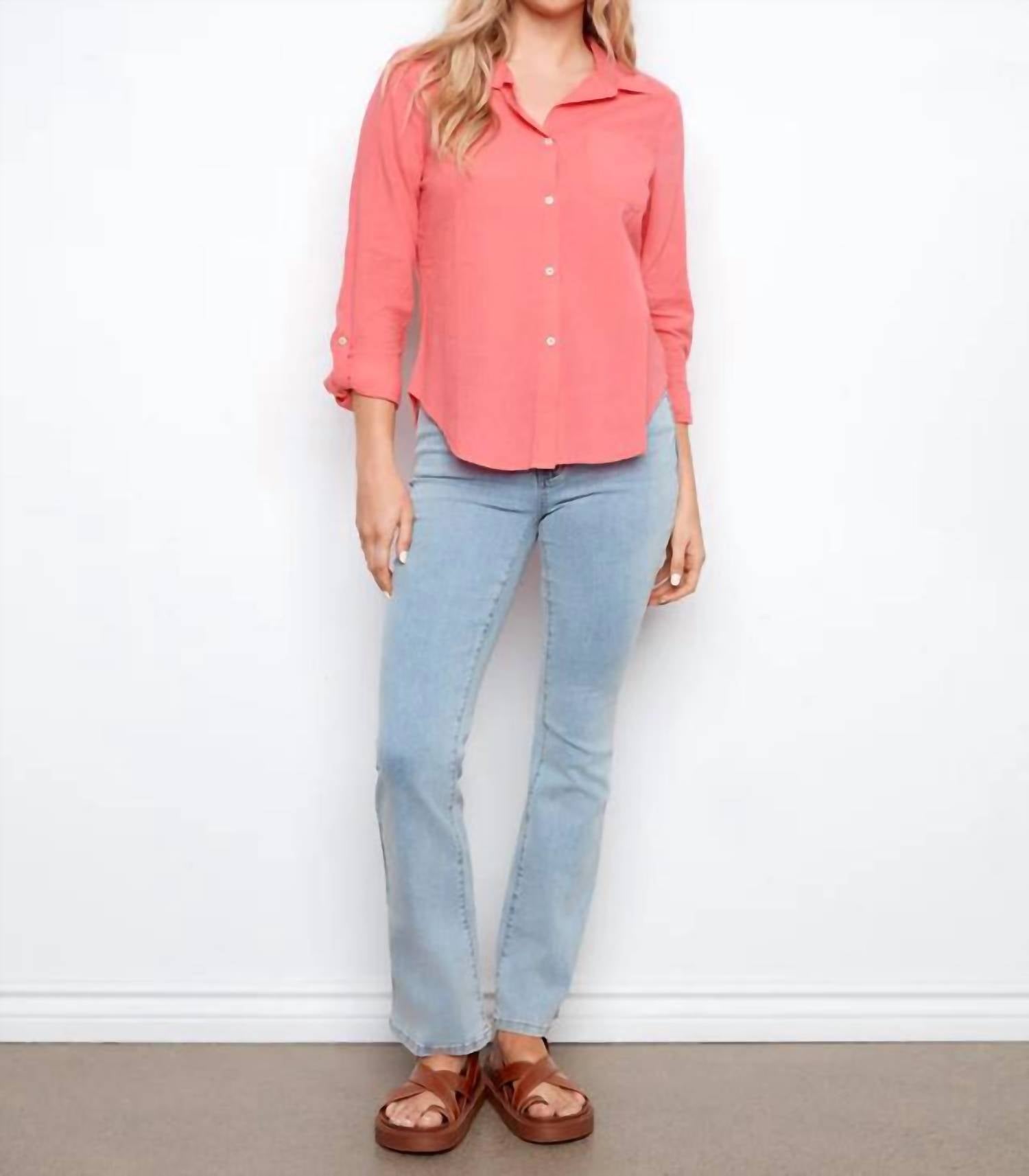 Cotton Button Up Shirt In Sorbet