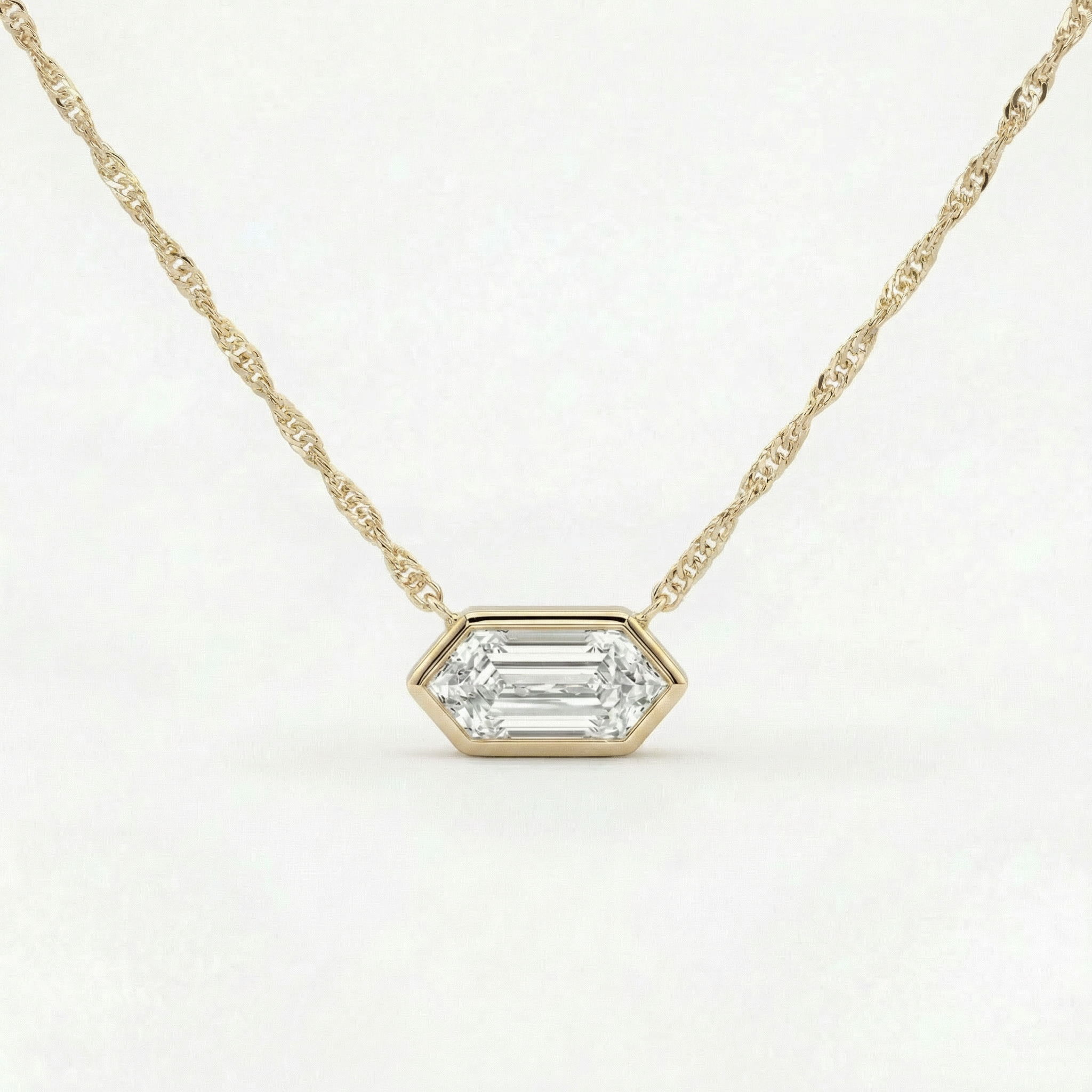 Certified 1.10Ct Long Hexagon Bezel Diamond East West Pendant Necklace Lab Grown