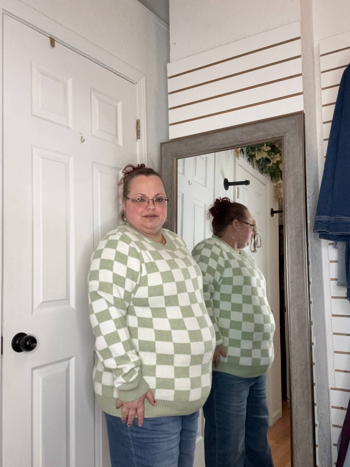 Chelsey Checkered Sweater In Green