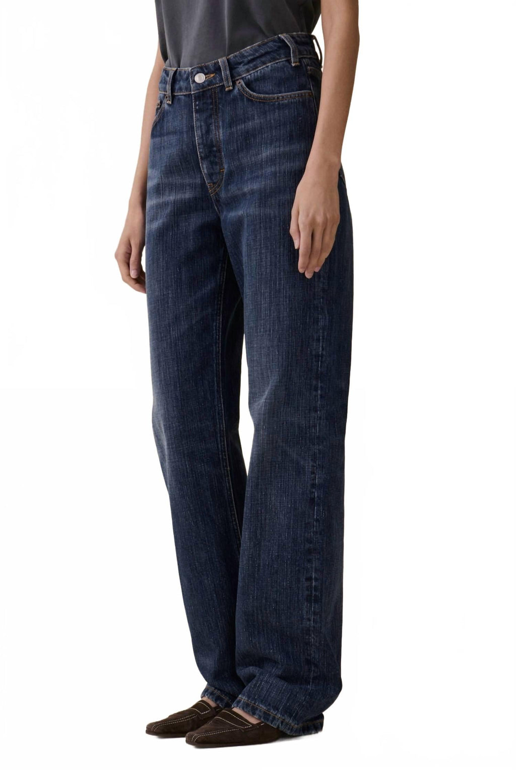 Virgo Mid Rise Straight Leg Jeans In Dark Blue Righe