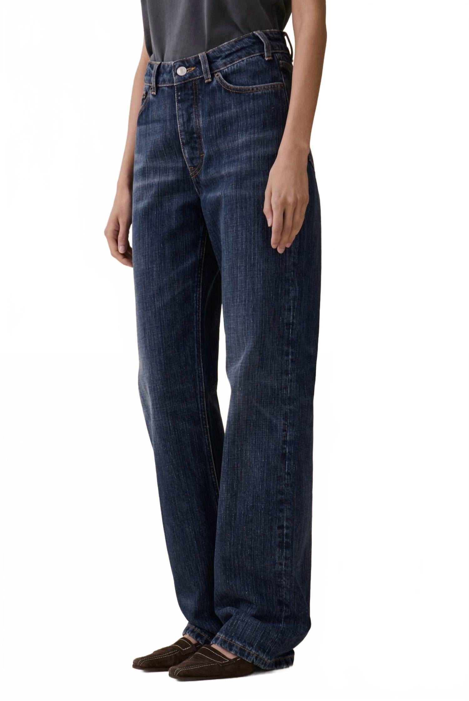 Virgo Mid Rise Straight Leg Jeans In Dark Blue Righe