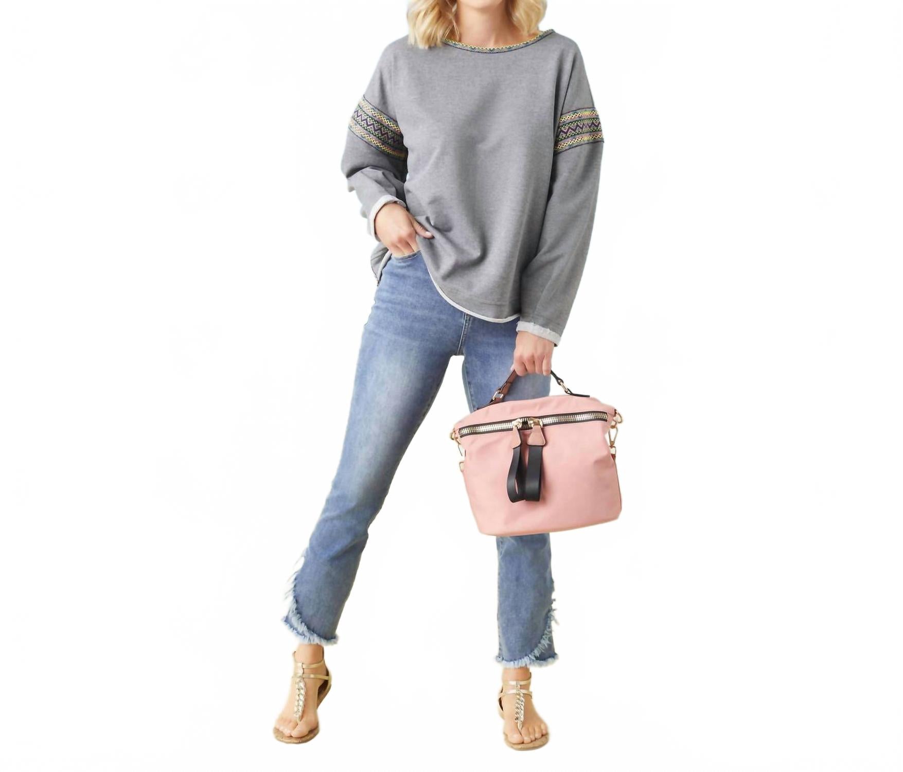 Andi French Terry Crew Neck Sweatshirt In Heather Grey