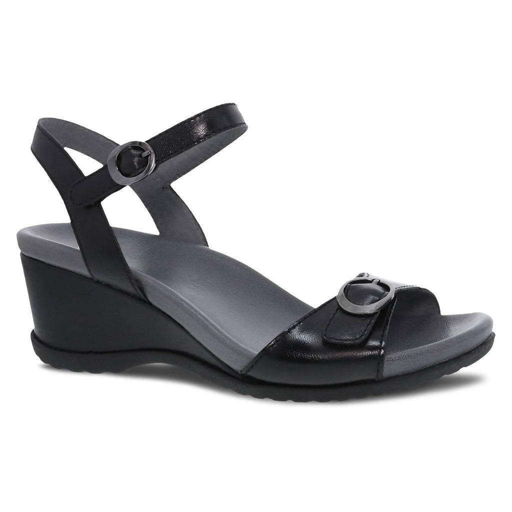 Women's Arielle Leather Wedge Sandals In Black Glazed