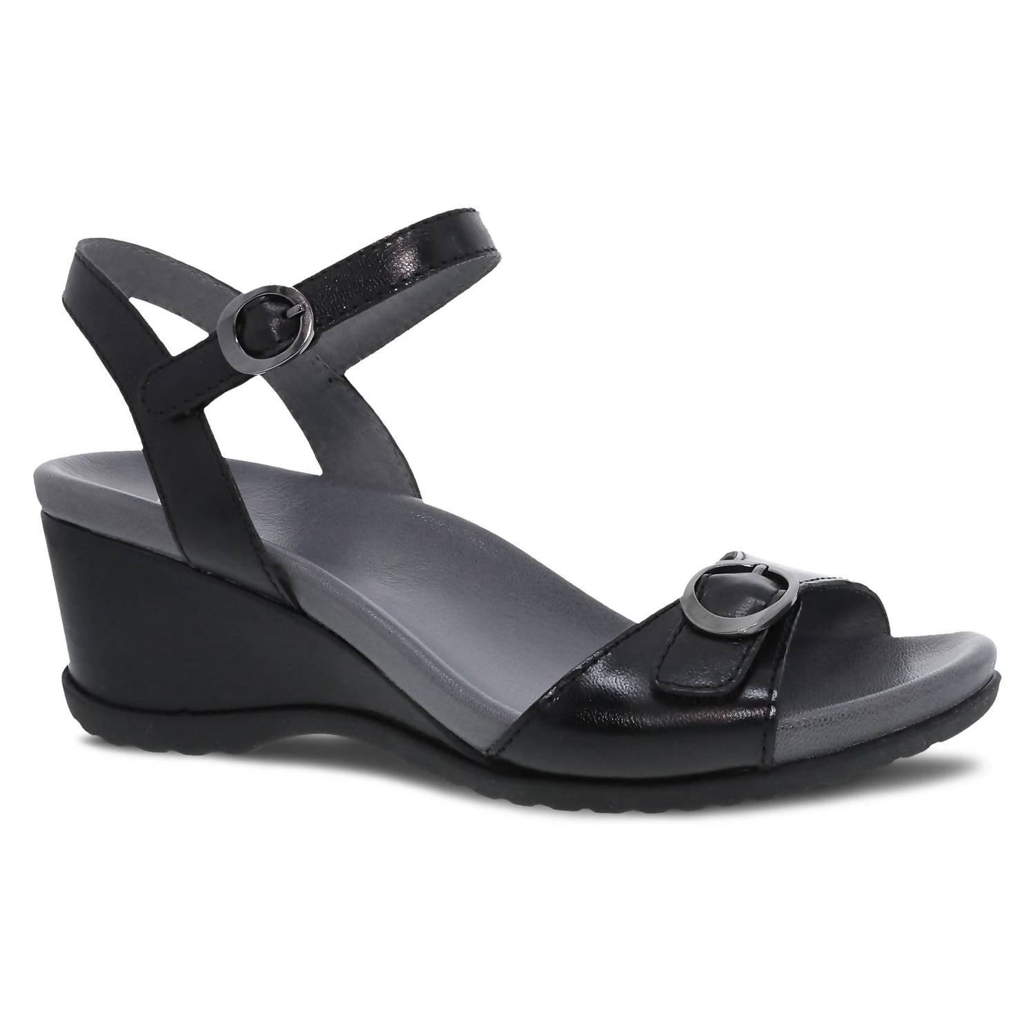 Women's Arielle Leather Wedge Sandals In Black Glazed