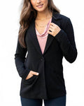 Textured Front Button Blazer In Black