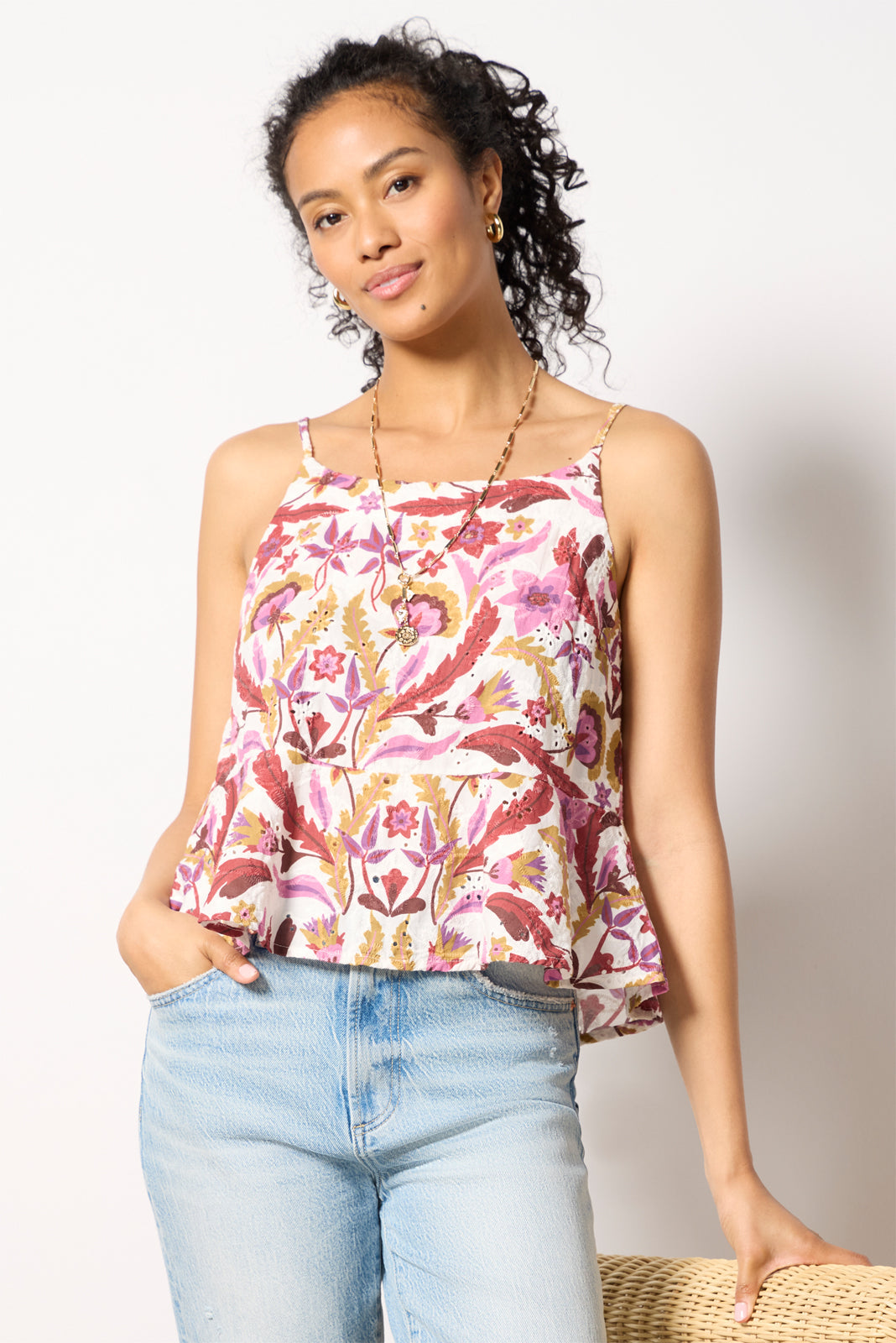 Women's Eyelet Button Back Cami Top