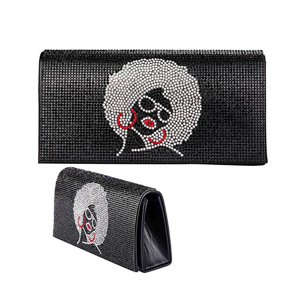 Bling Afro Girl Evening Clutch Crossbody Bag