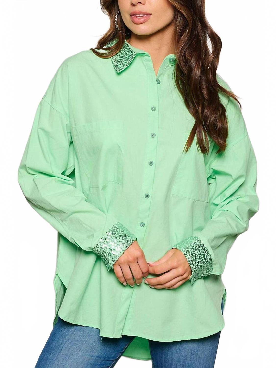 Women's Smile Sequin Patch Shirt In Apple Green