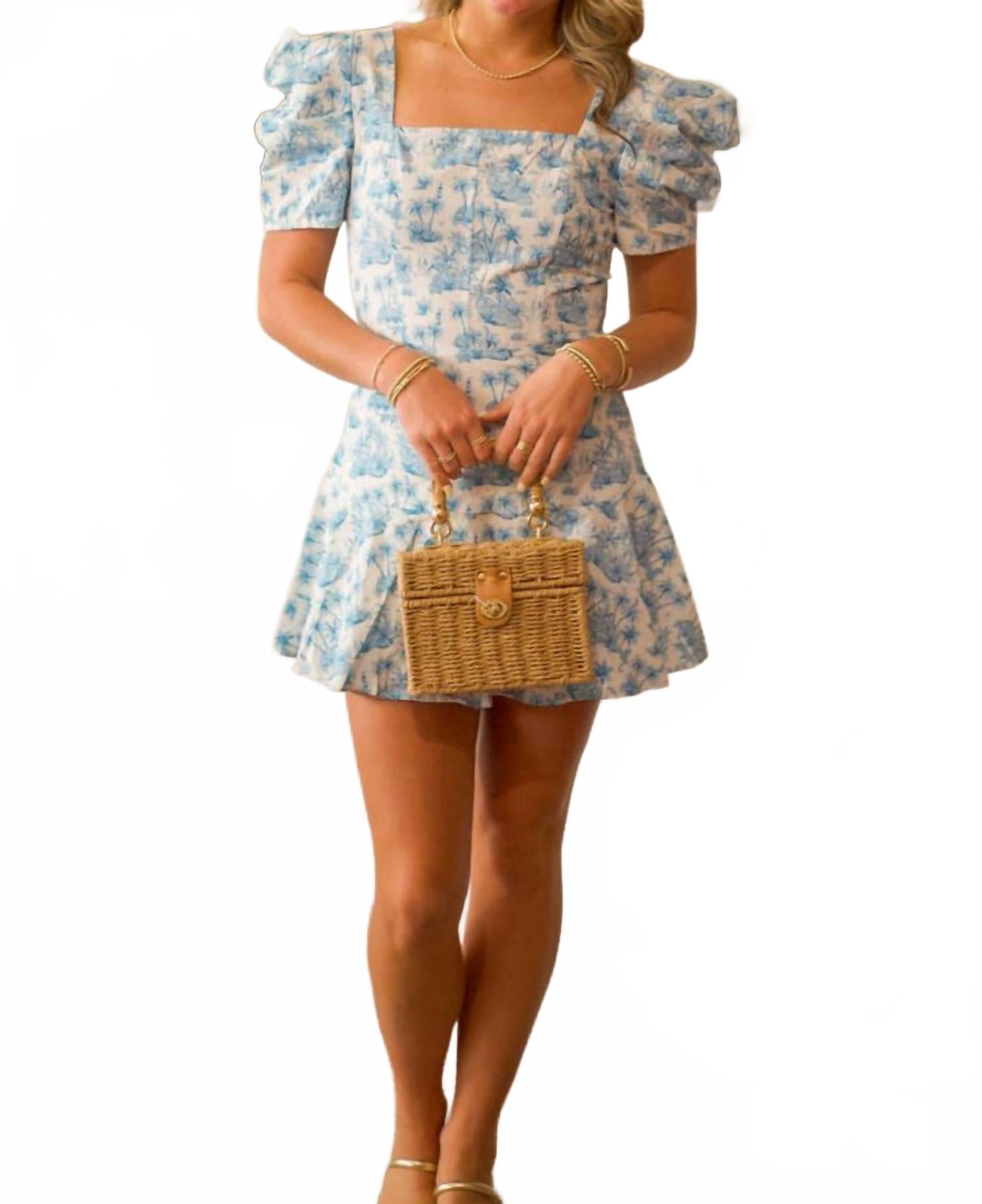 Kimberly Romper With Short Dress In Blue Jungle Toile