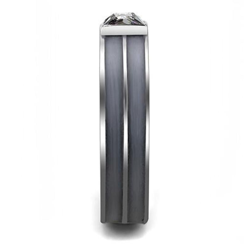 High polished (no plating) Stainless Steel Ring with Top Grade Crystal in Black Diamond