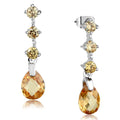 Rhodium Brass Earrings with AAA Grade CZ in Champagne