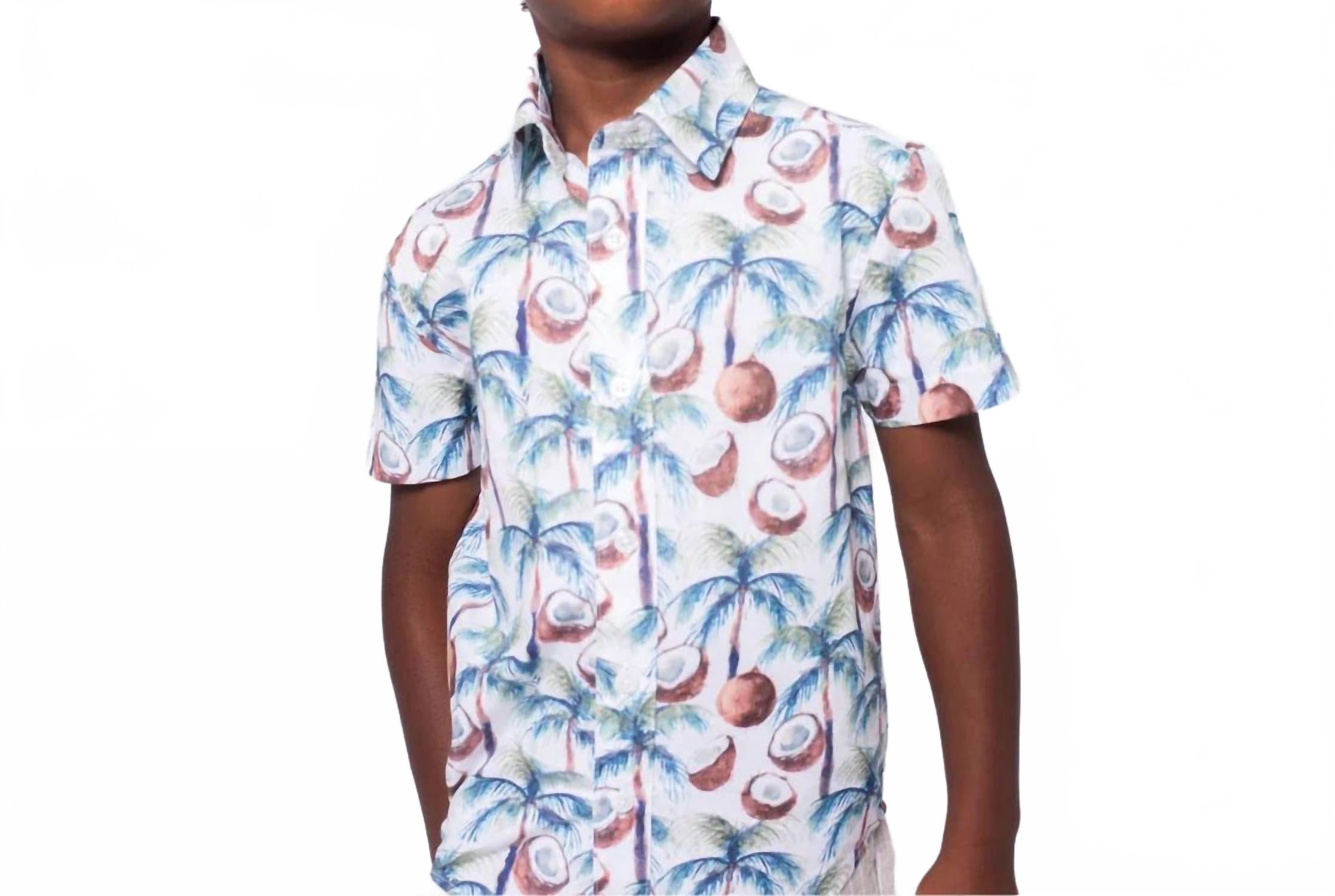 Kid's Coconut Palms Party Shirt In Blue
