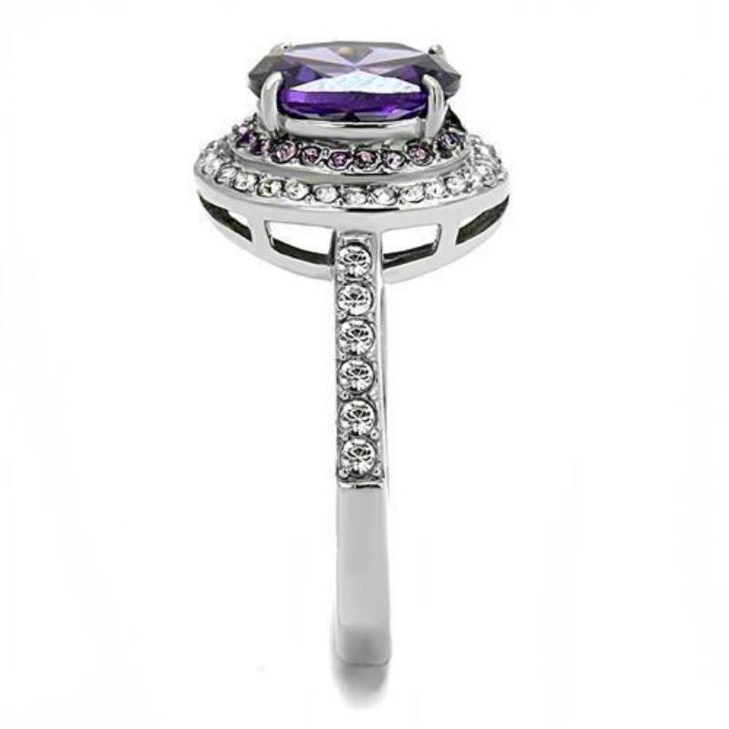 High polished (no plating) Stainless Steel Ring with AAA Grade CZ in Amethyst