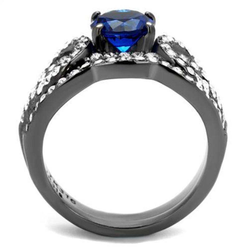 IP Light Black Stainless Steel Ring with Synthetic Spinel in London Blue