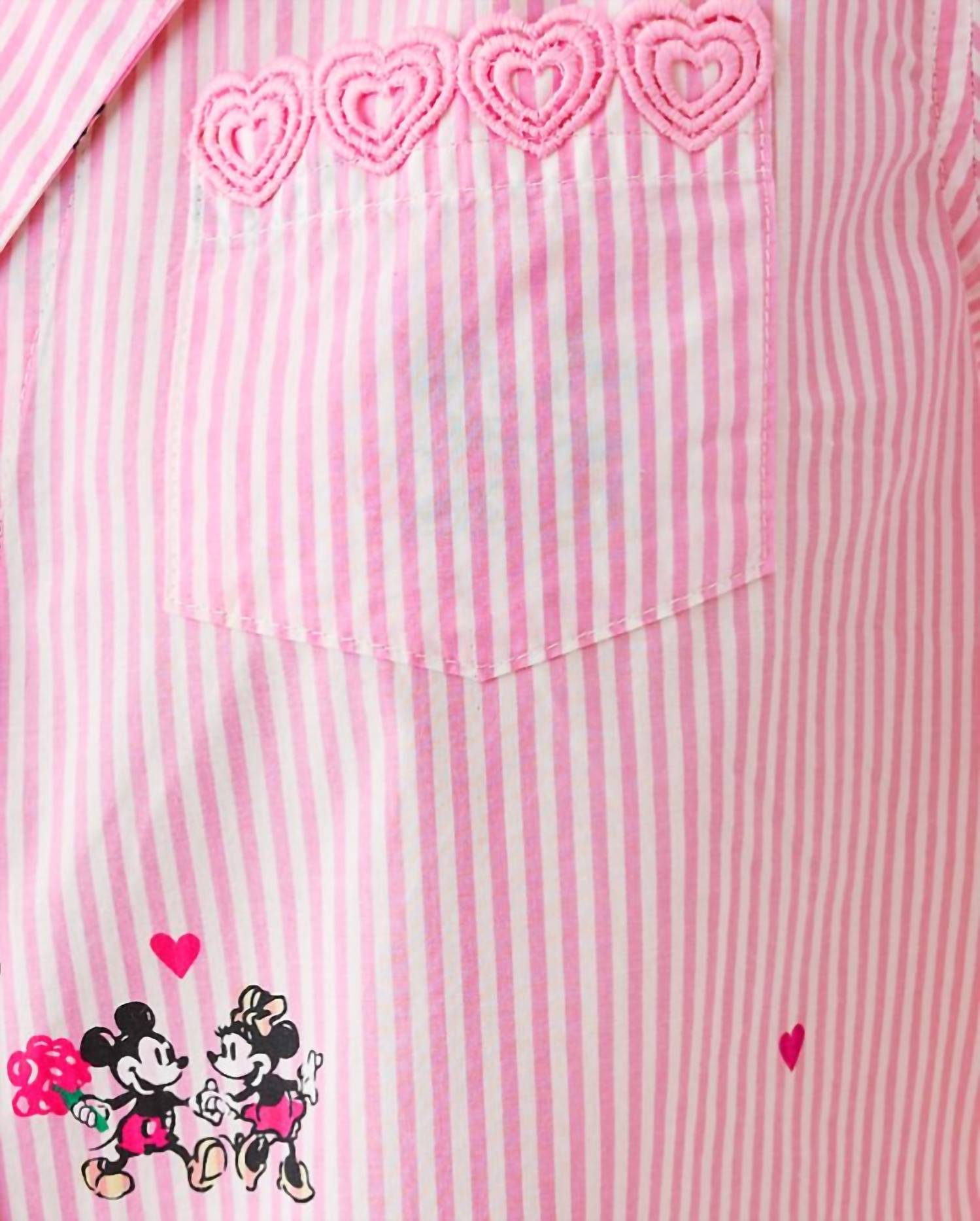 Mari Pj Button-Up Top In Multi Disney Half Drop Overprint