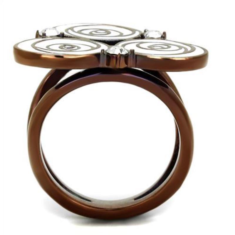 IP Coffee light Stainless Steel Ring with Top Grade Crystal in Clear