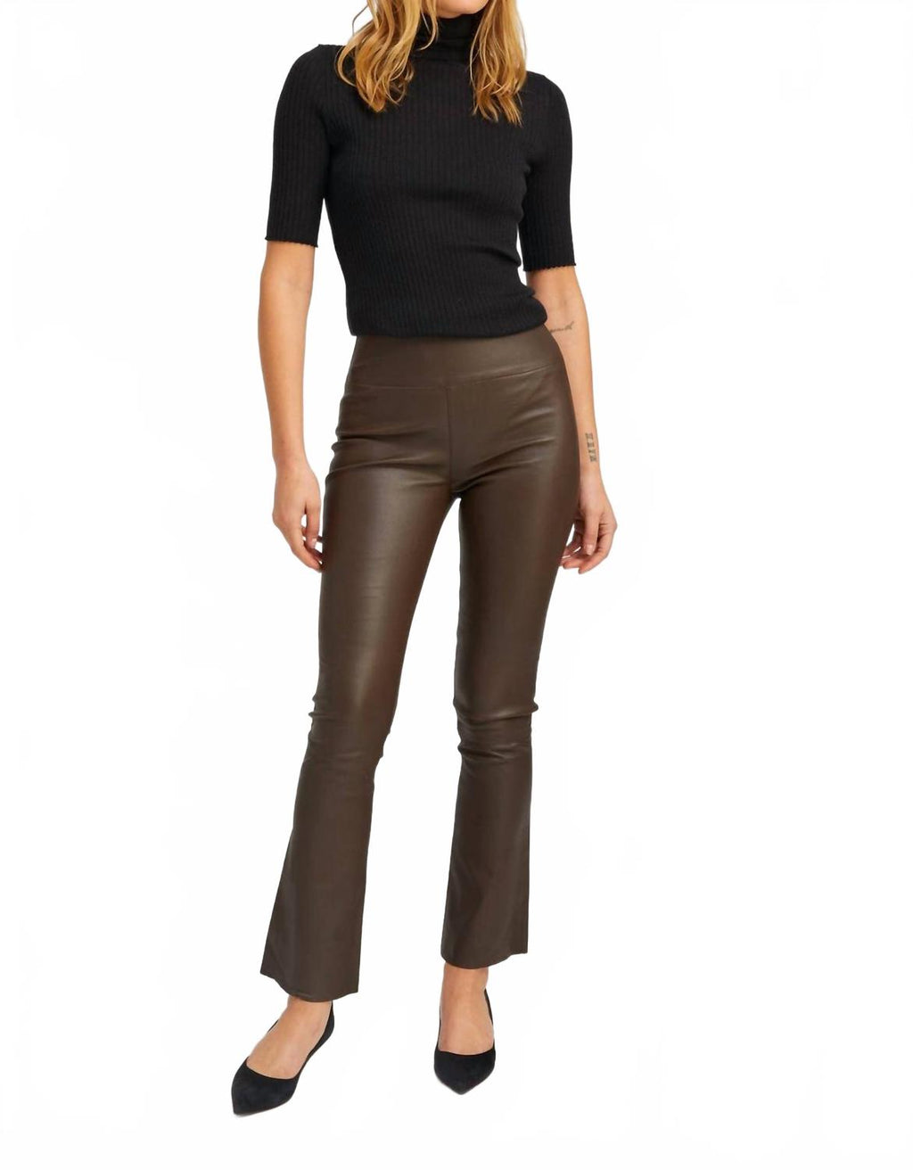 Jackie Leather Ankle Flare Leggings In Americano