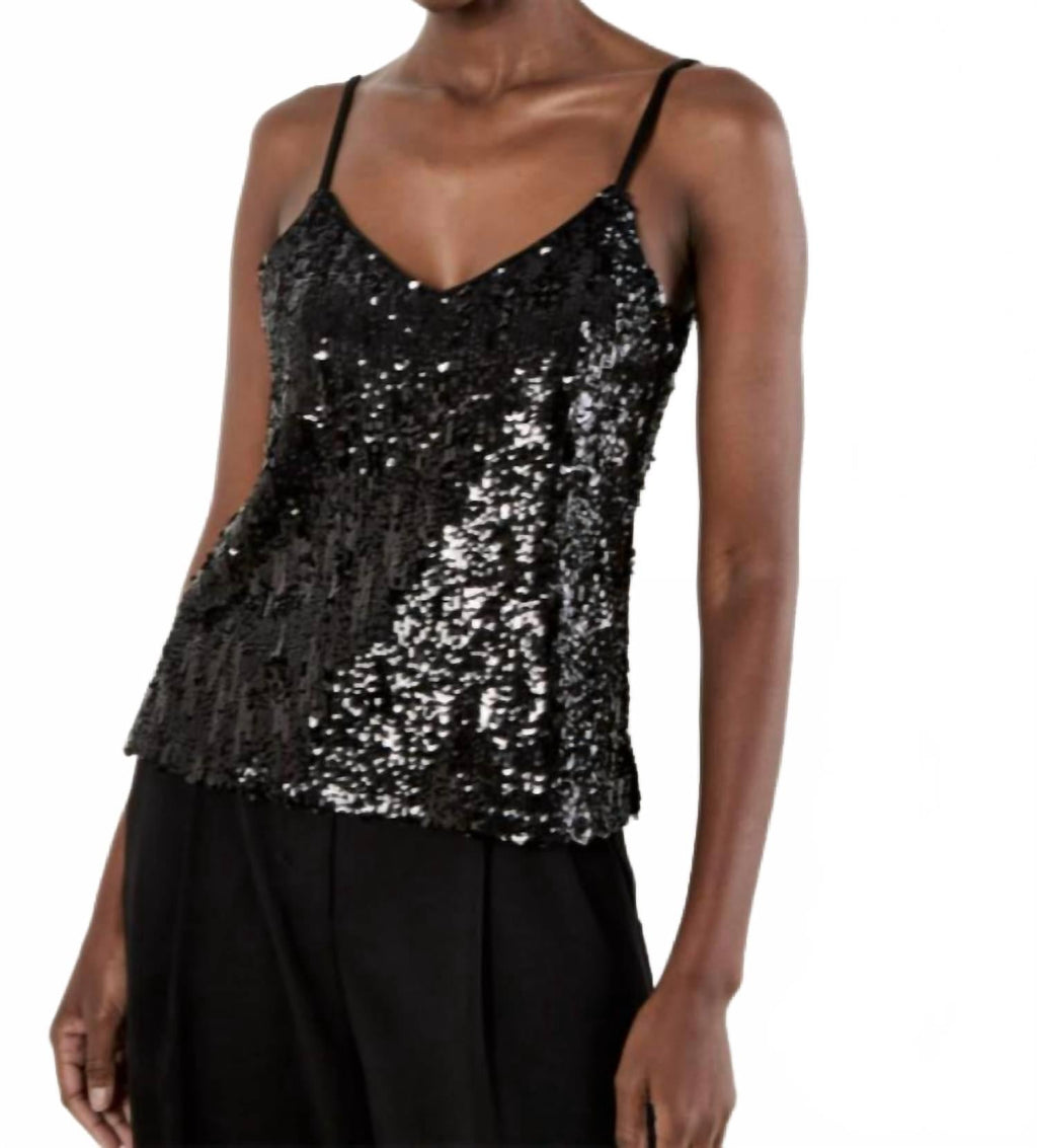 Sequin Cami Top In Black
