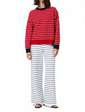 Marley Knit Striped Crew Neck Sweater In Crimson Red/ White