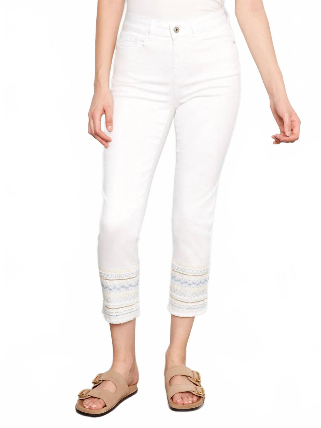 Embroidered Cuff Jeans In White