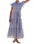 Ruffle Collar Button Maxi Dress In Florence Blue