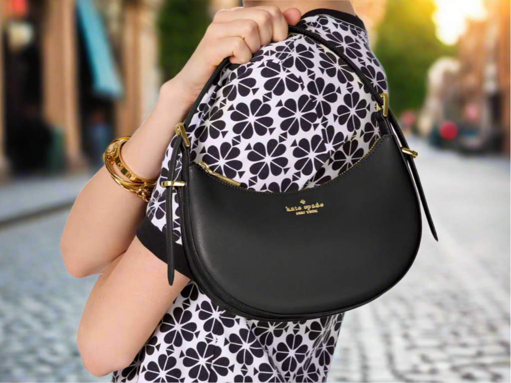 NWT Kate Spade Leather Nova Crescent Shoulder Bag In Black