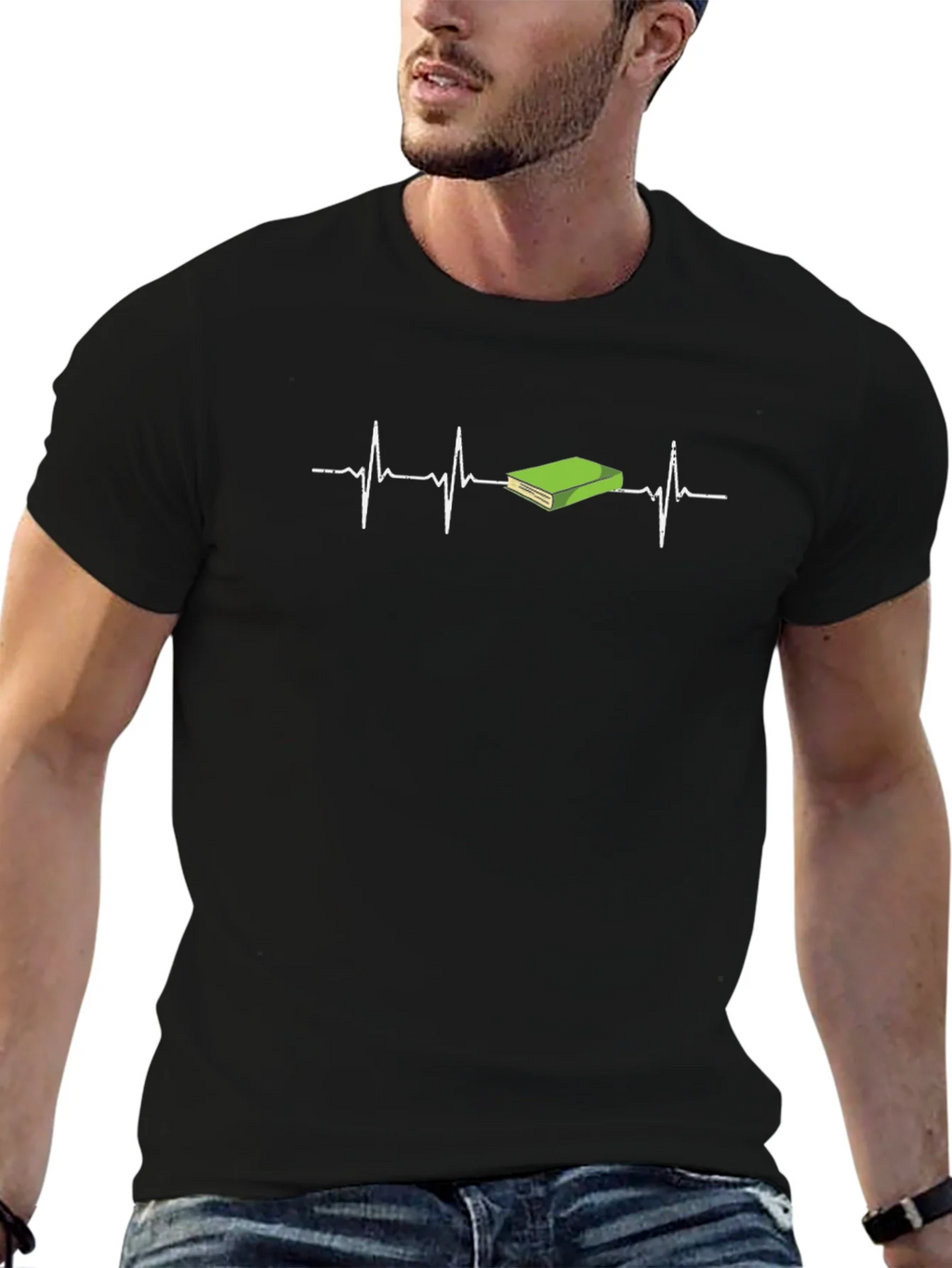 Book Lover Heartbeat T-Shirt - Black