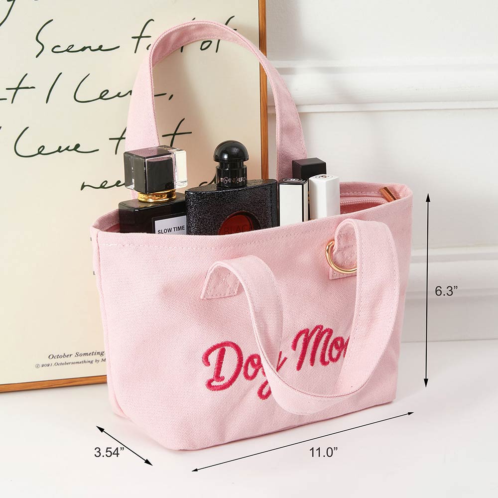 DOG MOM Embroidered Small Canvas Tote Bag