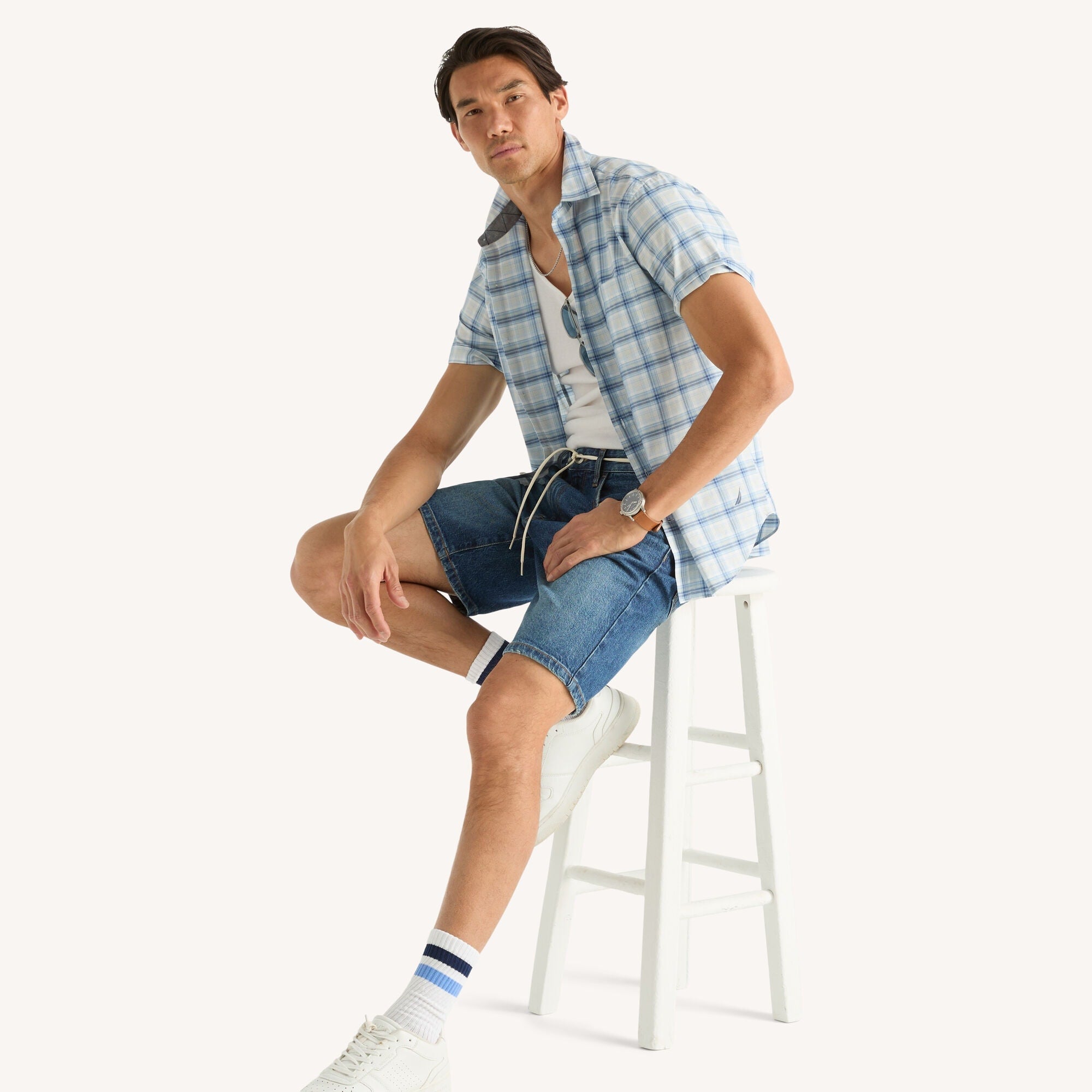 Nautica Mens Plaid Short-Sleeve Shirt