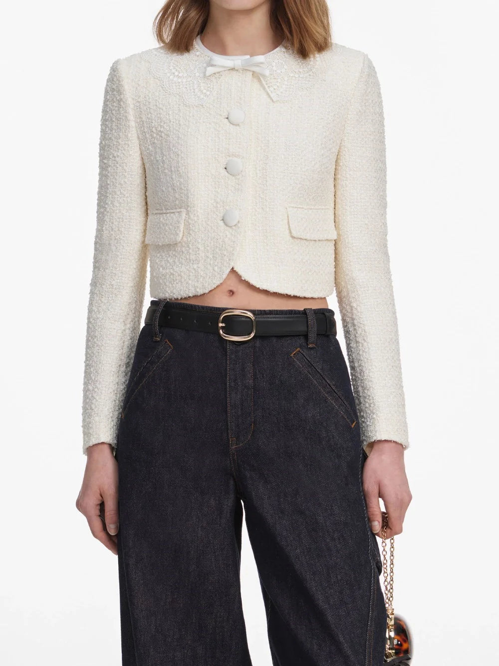 Self-Portrait Women Boucle Lace Collar Jacket