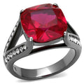 IP Light Black Stainless Steel Ring with Synthetic Corundum in Ruby