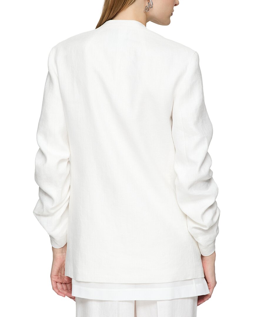Lafayette 148 New York Petite V-Neck Ruched Sleeve Linen Blazer