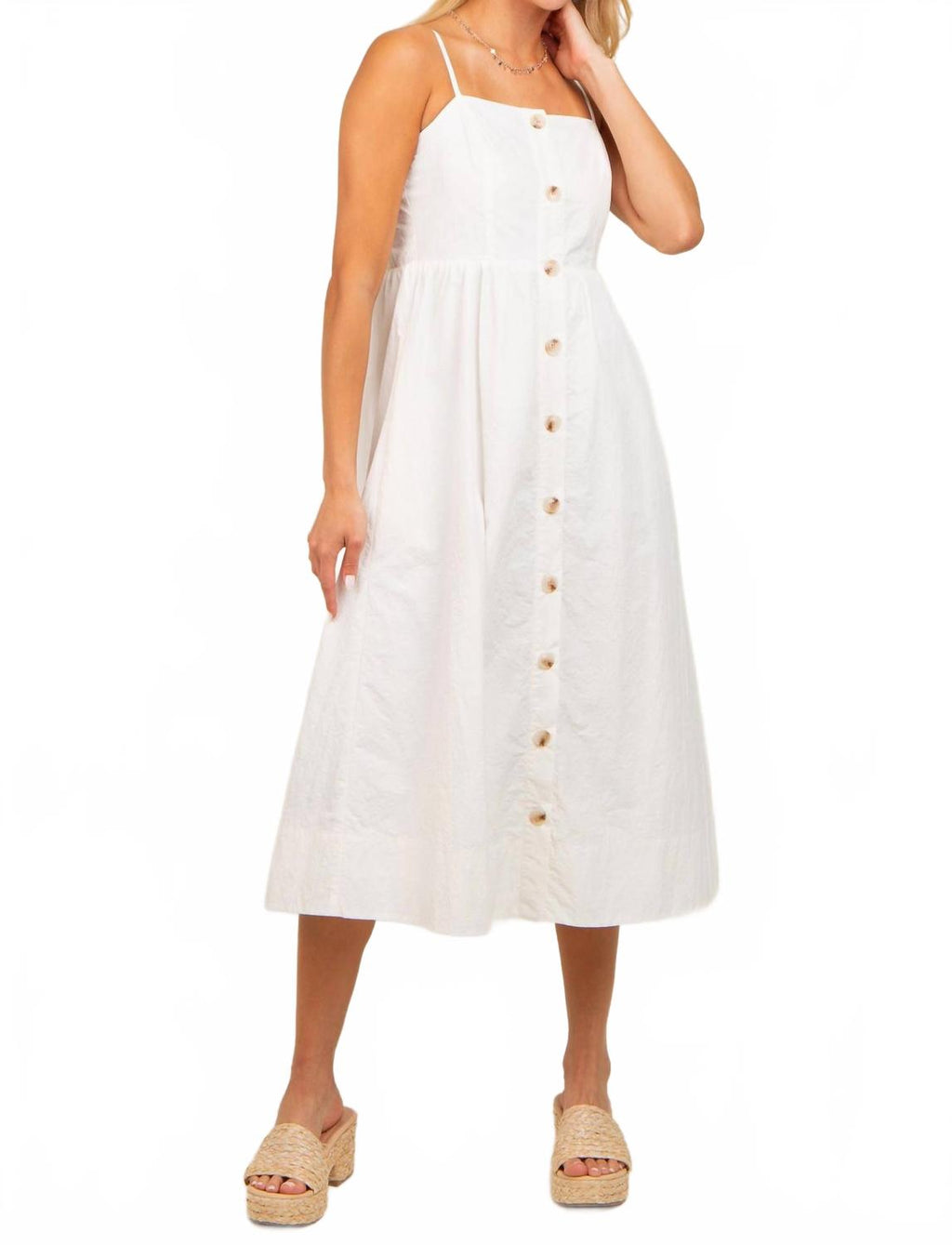 Sleeveless Button Down Midi Dress In Ivory