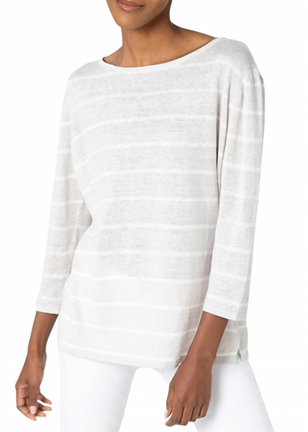 Stripe Boatneck Pullover In Almond / White